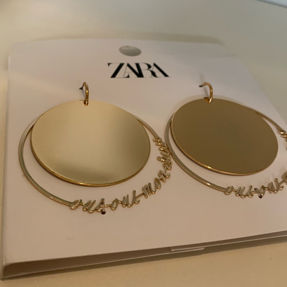 Zara Golden Round Flat Metal Earrings